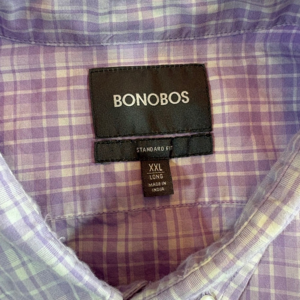 Bonobos Button Down Shirt XXL Long Purple White Plaid Standard Fit Long Sleeve - Picture 3 of 9